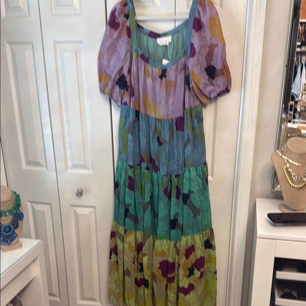 Anthropologie Tiered Maxi Sundress in Purple and Blue